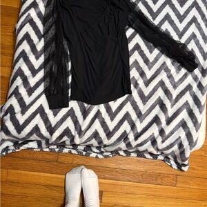 Amazon Essentials Black Blouse with Lace Sleeves